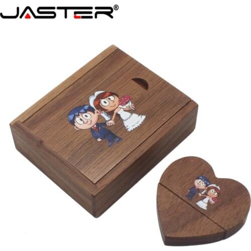 JASTER Wooden heart usb + gift Box usb flash drives U disk Pendrive 4GB 8GB 16GB 32GB Wedding gift (over 10 PCS free LOGO)