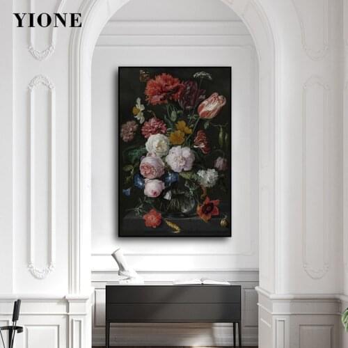 Vintage Flowers Glass Vase Wall Art Canvas Oil Painting Custom Classical Plants Picture Print Home Decor Poster for Living Room