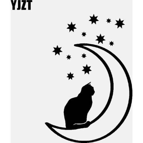YJZT 10.1CM*15CM Cat Moon And Stars Vinyl Car Sticker Animal Decal Pet Decor Black/Silver C3-0713