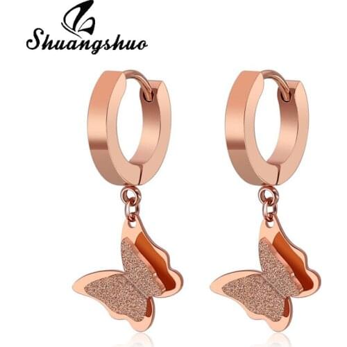 Shuangshuo Cute Butterfly Stainless Steel Stud Earrings for Women Everyday Jewelry Gift Tiny Earrings pendientes mujer moda 2018