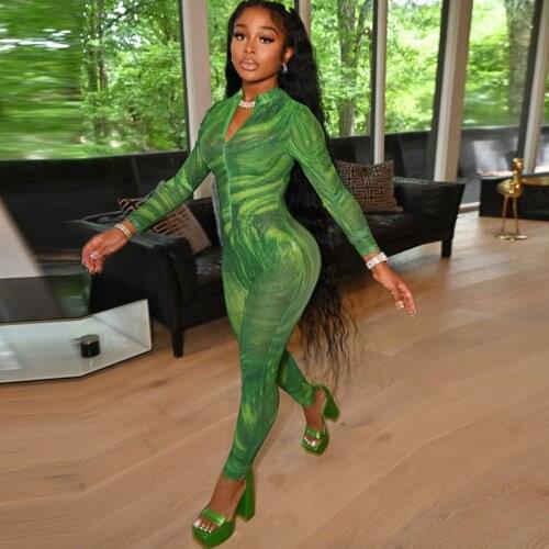 Autumn Zipper Long Sleeve Tie Dye Print Fitness Casual Women Jumpsuit Activewear Skinny Elastic Sporty Trend Outfits