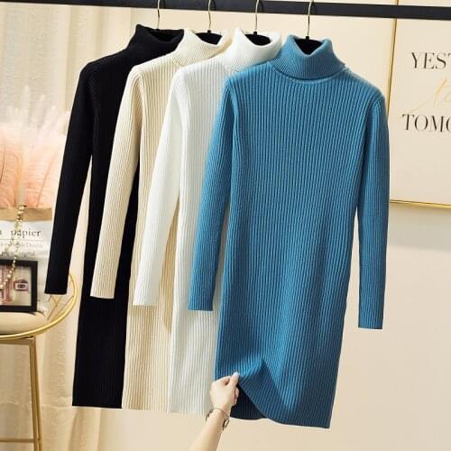 Black turtleneck Cashmere knit Sweater Dress female autumn winter 2021 new Korean Over loose long bottoming pullovers dress