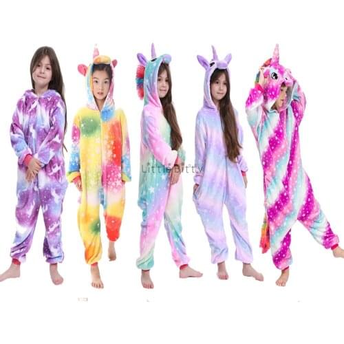 Boys Winter Warm Pajamas Kids Pyjama Licorne New Animal Costume Pajama Girls Unicorn Rainbow Star Pijamas For 4-14Years