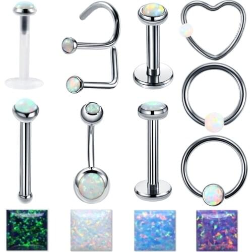 1PC Opal Nose Septum Daith Tragus Cartliage Piercing Orelha Helix Lip Labret Ring Opal CBR Piercing Nose Screw Stud Ring Jewelry