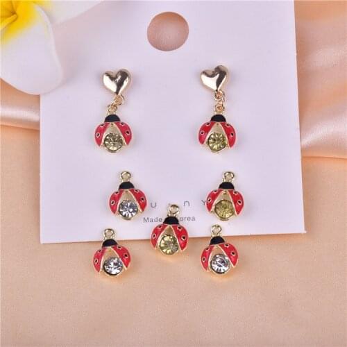 10pcs 11*17mm Animal ladybug Enamel Metal Charms Earring Bracelet DIY Jewelry Making