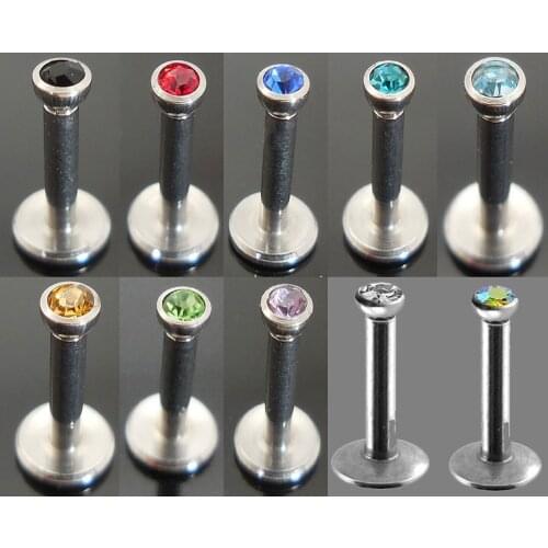 10Pcs Stainless Steel Internally Thread Flat CZ Gem Labret Lip Piercing Stud Ring Monroe Body Jewelry Retainers 16g