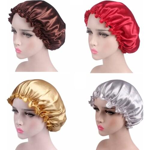 1X Hair Satin Bonnet For Sleeping Shower Cap Silk Bonnet Bonnet Femme Head Cover Flower Elastic Band Women Night Sleep Cap