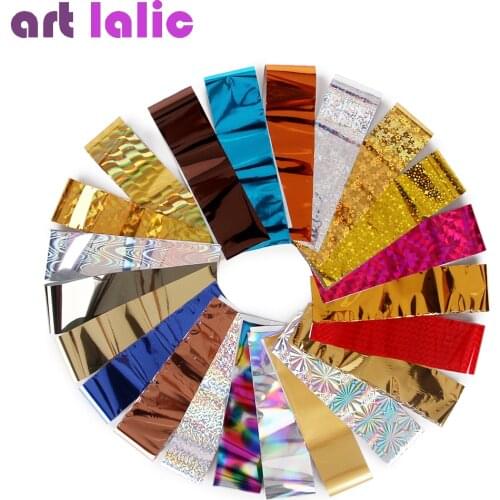 20Pcs Nail Foil Holographic Shimmer 25*4.5cm Transfer Paper Sticker Design for Nails Wraps Decals Nail Art Decorations