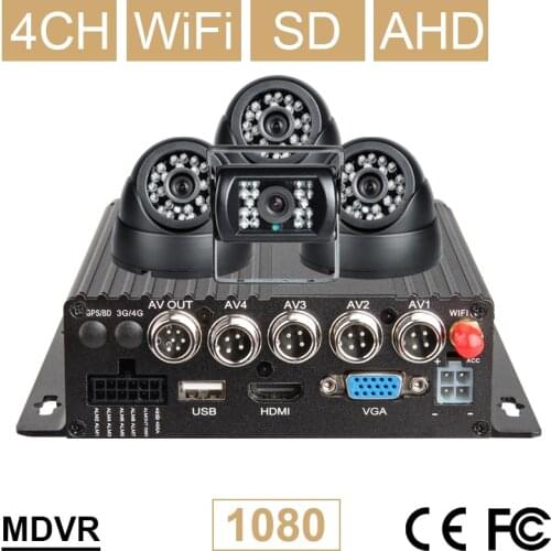 Free Shipping Wifi 4CH AHD Vehicle Mobile Dvr Video Recorder +4Pcs 2.0Mp Bus/Truck Camera Support Remote Video 24H Monitoring