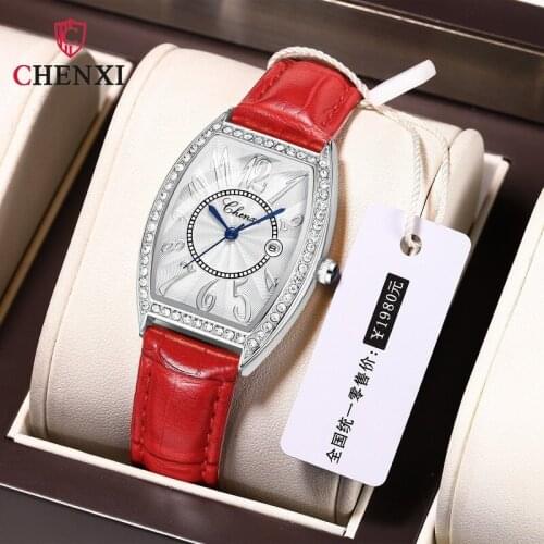 CHENXI Ladies Watch Relogio Masculino Top Luxury Diamond-studded Leather Strap Calendar Waterproof Square Womens Watch