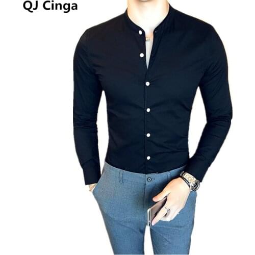 Black Stand Collar Shirts Men Long Sleeve Single Breasted Slim Shirt Man White Camisa Masculina Spring/Autumn Mens Tops 4xl