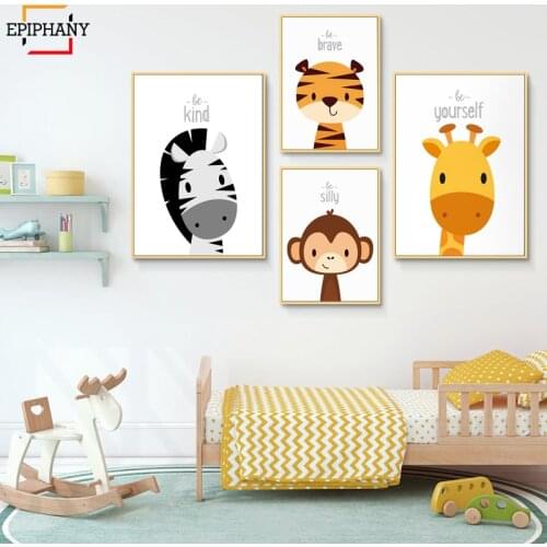 Kids Wall Art Animal Prints Nursery Lion Giraffe Canvas Painting Inspirational Quotes Decorative Pictures Children Bedroom Decor
