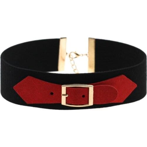 Gothic velvet stub necklace with personalized belt buckle, bow tie, PU leather collar, collarbone chain stub necklace