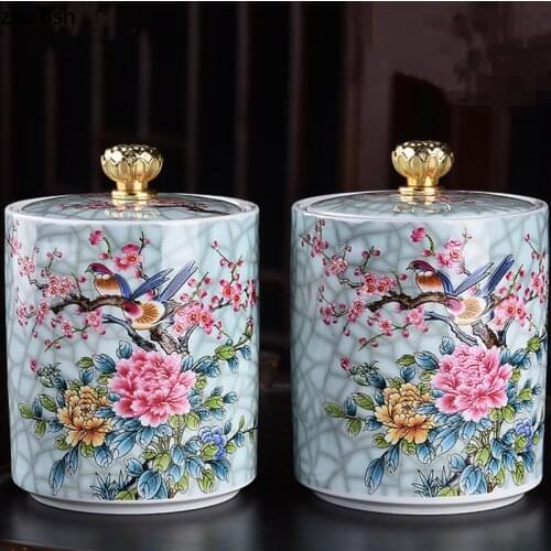 Ceramic Seal Painted Ceramic Gift Box, Tea Travel Storage Jar, Pu' Pot and Green Teapot Coffee Bean Sealed Jar