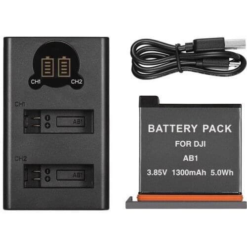 Charging Kit LCD Smart Display Dual Port Dual Channel Charger with Li-ion Battery USB Charging Cable for DJI OSMO Action Camera