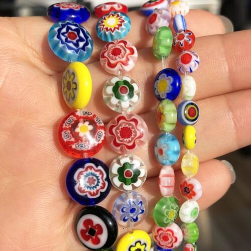 Millefiori Flower Pattern Lampwork Glass Round Rodelle Loose Beads For DIY Jewelry Making Bracelet Accessories 15'' 6 8 10 12mm