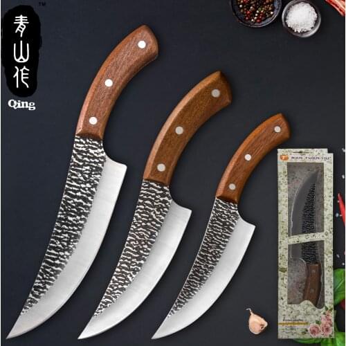 Qing 5"6"7" inch Sliced Boning Kitchen Knife Full Tang Handmade Forged Outdoor Camping Serbian Hunting Chef Knife With Gift Box