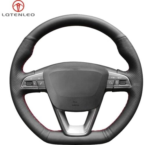 LQTENLEO Black Genuine Leather Car Steering Wheel Cover For Seat Leon Cupra R Leon ST Cupra Leon ST Cupra Ateca Cupra Ateca FR