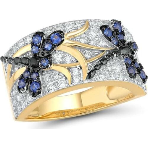 Trendy Gold Colors Carving Dragonfly Insect Design Rings for Women Exquisite Pave Setting Cubic Zircon Women Rings Party Jewelry