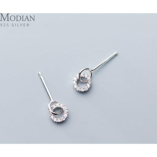 Modian Cute Clear Cubic Zirconia Swing Stud Earrings Charm Sterling Silver 925 Jewelry For Women Wedding 3 Color Fashion Earring