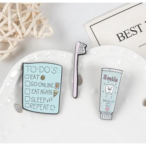 Fashion Daily Necessities Enamel Brooch Cute Toothpaste Toothbrush and Schedule Brooches Men and women gift lapel pin