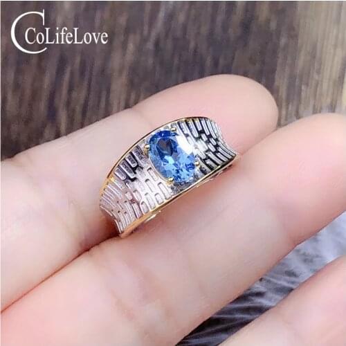 CoLife Jewelry 924 Silver Man Ring with Gemstone 5mm*7mm 0.8ct Natural Topaz Man Ring Fashion Sterling Silver Man Jewelry