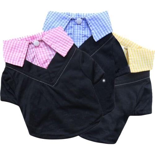 Pet Clothing Fashionable and Handsome Plaid Collar Fake Two-piece Shirt Small Dog Clothes Warm and Comfortable T-shirt