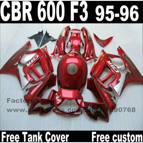 Full fairing parts&Tank cover kit for HONDA CBR 600 F3 fairings 1995 1996 motobike 95 96 black red set CN30