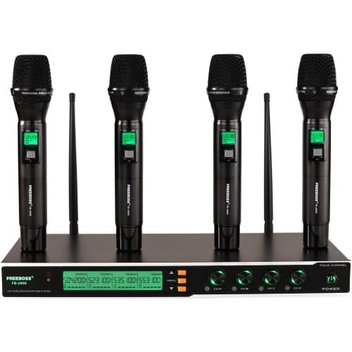 Freeboss FB-U800 UHF 4*200 Adjustable Frequency Metal handheld LCD Screen Smart Option Professional Microphone System for DJ