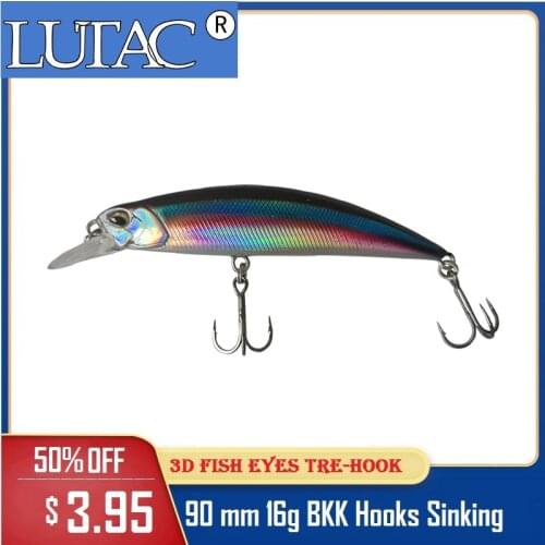 LUTAC 95mm 16g free shipping fishing baits minnow lure BKK hook sinking minnow Hard Plastic Hard lures Fishing wholesale