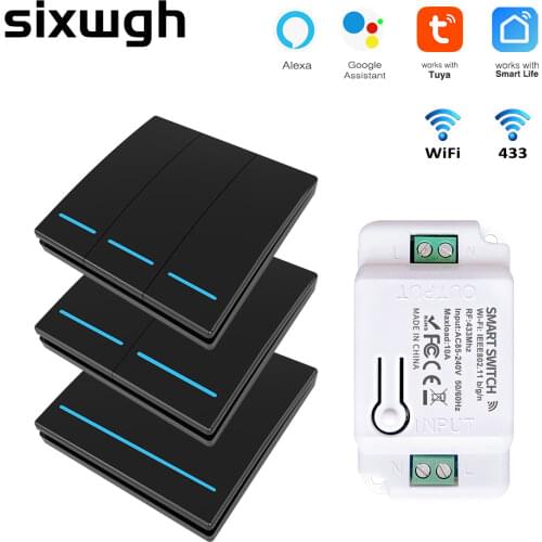 Tuya Smart Switch 1/2/3 Gang Wireless RF 433Mhz Push Button Panel,Smart Home Improvement Timer Module Supports Google Home Alexa