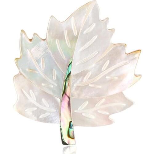 Unique Female Fashion Gift Alloy Natural Abalone Shell Leaf Shape Brooches Pin Temperament Jewelry Accessories AL552