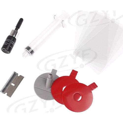 Universal Motorcycle Car Windshield Screen Repair Injector & Razor Blade & Adhesive Seal & repair resin & Curing Film Kit