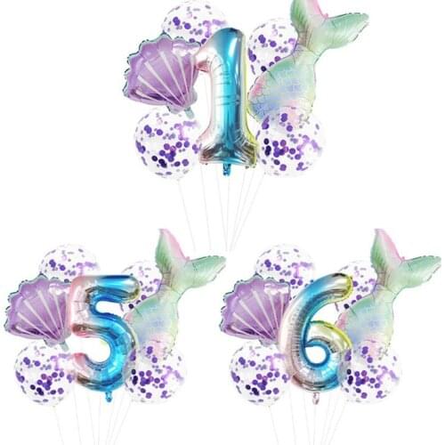 Mermaid Birthday Party Balloon 32inch Number Foil Balloons Cake Toppers Baby Shower Girl Birthday Party Wedding Decor Globos