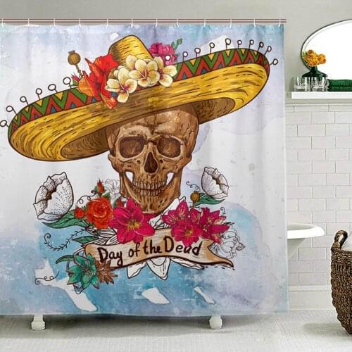 Day of the Dead Bathroom Curtain Colorful Flower Sugar Skull Waterproof Polyester Fabric Shower Curtain for Bath with 12 Hooks