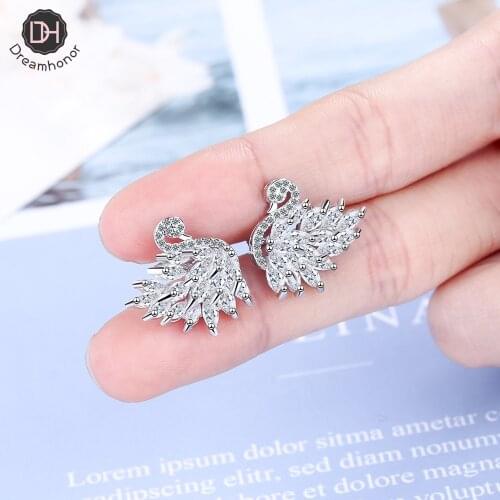 Dreamhonor 925 Sterling Silver Simple Fashion Swan Stud Earrings Women Exquisite Girlfriend Jewelry Accessories