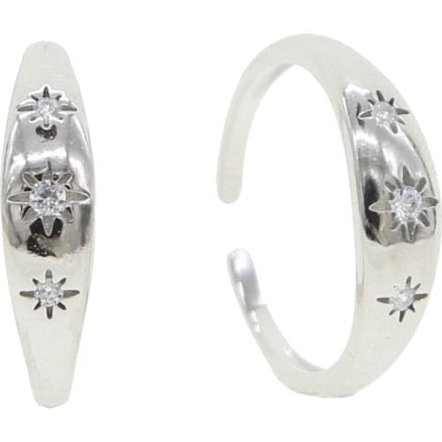925 sterling silver ring micro pave cz sparking bling star north star charm adjust size band fashion trendy women rings
