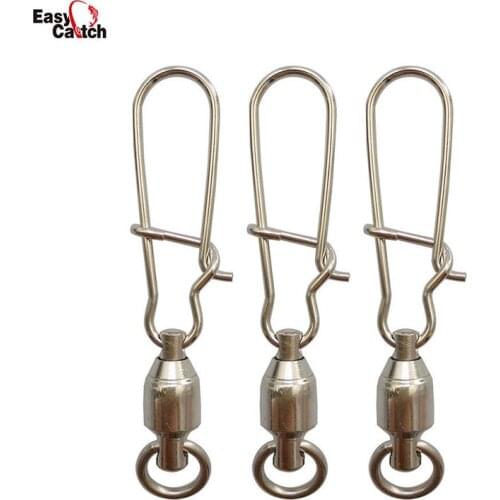 10Pcs/Lot Silver Stainless Steel Ball Bearing Fishing Swivel With Nice Snap Hard Fishing Lures Connector Size 0 1 2 3 4 5 6