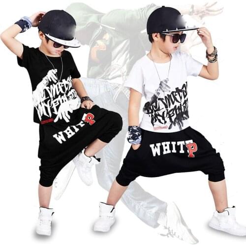2018 new fashion print Baby boys t-shirt hip hop dance harem pants boy 4 6 8 10 12 14 year sport clothes suits Kids clothing set