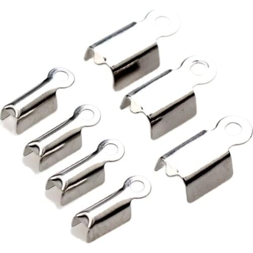 30PCS Inner 1.5-3.0MM Stainless Steel Ribbon Bracelet Buckle End Findings Cord Fasteners Clasp Leather Crimp For Jewelry Making