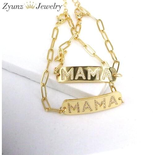 5PCS, Fashion Mama Crystal Gold Bangles Bracelet For Mother Trendy CZ Pave Link Rolo Chain Bracelets Mothers Day Gifts