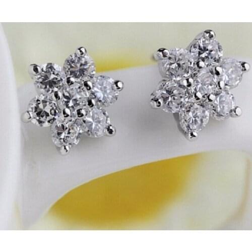 925 Sterling Silver Zircon Snowflake Flower Stud Earrings For Women brincos Gift Boucle d'oreille oorbellen