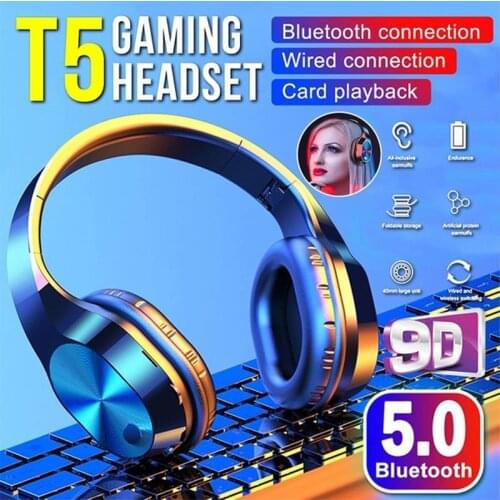 T5 Wireless Bluetooth Headset Noise Reduction In-Ear Headphone Stereo With Mic Foldable Head-Mounted Stereo Hifi Earphone