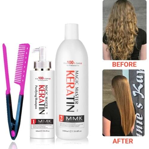 WITHOUT Formalin 1000ml Magic Master Keratin Treatment+300ml Purifying Shampoo Straighten Frizzy Hair Got Free Red Comb