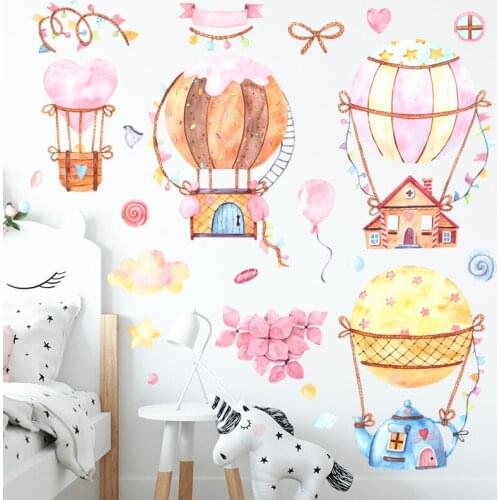 Large Pink Hot-Air Ballon Wall Stickers Girls Room Candy-Colored for Kindergarten Childrens Room Baby Cute Sticker Decor