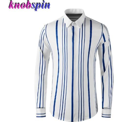 Brand Vertical Stripe Male Shirts Luxury Long Sleeve Embroidery Collar Casual Mens Dress Shirts Fashion Slim Party Man Shirts