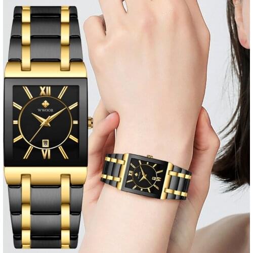 2021 WWOOR Japanese Quartz Ladies Watches Top Brand Luxury Square Stainless Steel Gold Black Waterproof Fashion Women WristWatch
