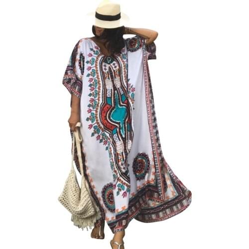 Beach Tunics Print Rayon Kaftan Beach Dress Swimwear Large Size Beachwear Cover ups Robe de Plage Saida de Praia