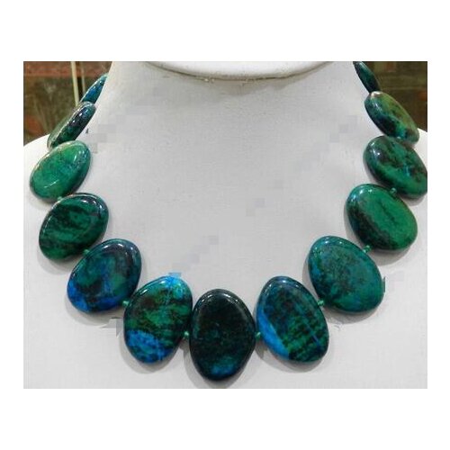 LARGE 23X32MM FLAT BLOCK-SHAPED AZURITE GEMS PHOENIX STONE BEADS NECKLACE