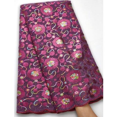 Zhenguiru Purpel Sequins Lace Fabric 2021 New Swiss Voile Cotton Fabric Flowers Sewing Embroidery Nigorian Wedding Dresses A2456